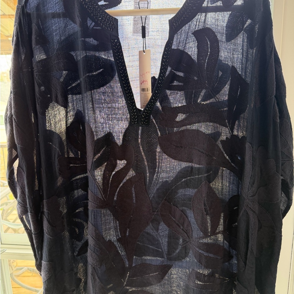 Chico's Navy Sheer Floral Embroidered Poncho Classic Navy S/M